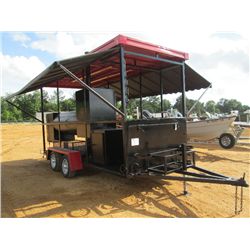 PORTABLE BBQ GRILL & SMOKER MTD ON T/A TRAILER, GAS WATER, ELECTRICAL HOOKUP, FOLD OUT AWNINGS EACH 