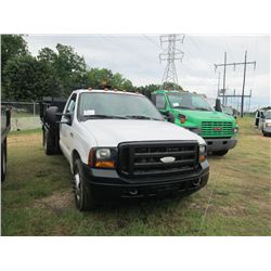 2006 FORD F350 S/A FLATBED, S/N 1FDWF36P86EA02617, FORD DIESEL ENG, A /T, A/C, P/S, 12' FLATBED W/LI