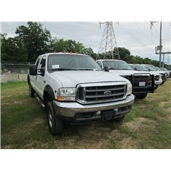 2003 FORD F350 4X4 PICKUP, S/N 1FTSW31S03EB46978, GAS ENG, A/T, TRANS, A/C, P/S, CREW CAB, LONG BED,