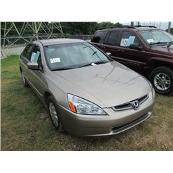 2003 HONDA ACCORD LX 4 DOOR SEDAN, S/N 1HGCM56393A053960, 2.4 DOHC GAS ENG, A/T, P/S, A/C