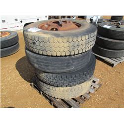 1 LOT (4) 11R24.5 TIRES & RIMS