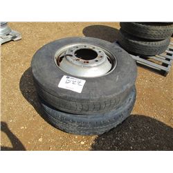 1 LOT (2) TIRES & RIMS, 295/75R22.5