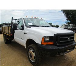 2000 FORD F550 4X4 FLATBED PICKUP, S/N 1FDAF57F0YED06474, POWERSTROK DIESEL ENG, A/T, P/S, 12' FLATB