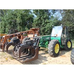 JOHN DEERE 3400 TELESCOPIC FORKLIFT, S/N 200905, GRAPPLE FORKS, ECAB W/AIR, 17.5L-24 TIRES, METER RE