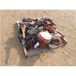 1 LOT MISC SIZE CHAIN FALLS & COME ALONG