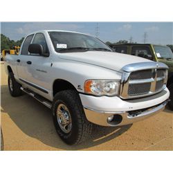 2005 DODGE RAM 2500 4X4 CREW CAB PICKUP, S/N 3D7KS28555G797125, CUMMINS DIESEL ENG, A/T, P/S, A/C, O
