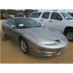 1999 PONTIAC FIREBIRD TRANS AM, S/N 2G2FV22G9X2230876, ALUM V8, 6 SPD, A/C, P/W, POWER DOOR LOCK, OD
