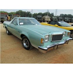 FORD RANCHERO GT, S/N 7AY8S136799, GAS ENG, A/T, A/C, P/S, 2 DR, PICKUP BODY, ODOMETER READING 74,54