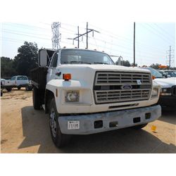 1985 FORD F600 S/A FLATBED TRUCK, S/N 1FDNF60H8FVA36393, GAS ENG, 5 SPD TRANS, P/S, 12' FLATBED BODY