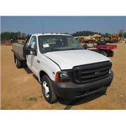 1999 FORD F350XL DUALLY FLATBED, S/N 1FDWF36L6XE086590, V8 GAS, A/T, P/S, A/C, 12'X8' BED. TOOLBOXES