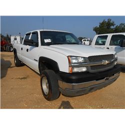 2003 CHERVOLET 2500 HEAVY DUTY 4X4 TRUCK, S/N 1GCHK23U93F166395, GAS ENG, A/T, A/C, P/S, CREW CAB, L