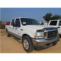 2003 FORD F250 XLT CREW CAB PICKUP, S/N 1FTNW20P23ED79961, POWER STROKE V8 DIESEL ENG, A/T, P/S, A/C