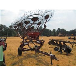 M&W 11 WHEEL HAY RAKE ON S/A TRAILER, S/N 148616