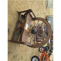 TEAK WAGON WHEEL BENCH