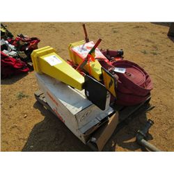 1 LOT MISC SIZE FORE HOSE, WALL BRACKET COME-A-LONG, SAFETY SHOWER ASSEMBLY