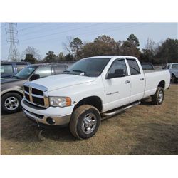 2005 DODGE 2500 4X4 PICKUP, S/N 3D7KS28C65G772458, CUMMINS DSL ENG, AUTO TRANS, A/C, P/S, EXTENDED C