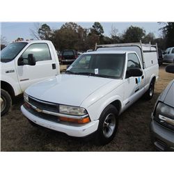 2003 CHEVROLET S10 PICKUP, S/N 1GCCS14H438210073, GAS ENG, AUTO TRANS, A/C, P/S, COVER W/RACK