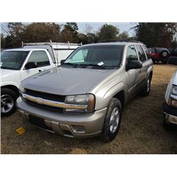 2003 CHEVROLET TRAILBLAZER, S/N 1GND5135332283962, VORTEC 4200 GAS ENG, AUTO, P/WINDOW, P/DOOR LOCK