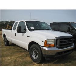 2001 FORD F250 PICKUP, S/N 3FTNX20L51MA86394, V8 GAS ENG, AUTO TRANS, A/C, P/S, EXTENDED CAB, LONG B