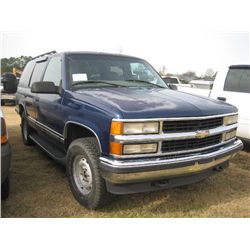 1999 CHEVROLET TAHOE 4 DOOR SUV, S/N 1GNEK13ROXJ491441, GAS ENG, AUTO TRANS, A/C, P/S