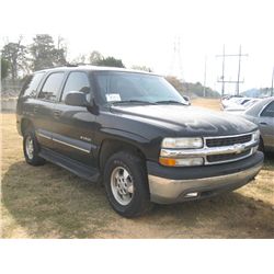 2002 CHEVROLET TAHOE SUV 4 DOOR, S/N 1GNEC13Z82J255738, GAS ENG, AUTO TRANS, A/C, P/S,
