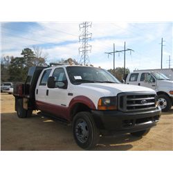 2001 FORD F450 CREW CAB FLATBED, S/N 1FDXW46F71ED06869, 7.3L DIESEL, A/T, P/S, A/C, 4 DOOR, FLATBED 