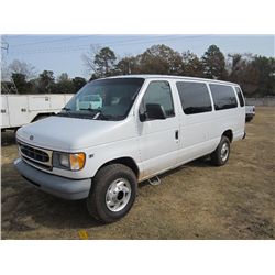 2000 FORD PASSENGER VAN, S/N 1FBSS31LOYHA89798, GAS ENG, AUTO TRANS, A/C, P/S, 15 PASSENGER