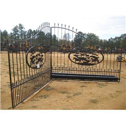 20' IRON DRIVEWAY GATE WILD HORSES DESIGN W/MOUNTING POST