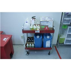 RED 2 TIER MOBILE CART AND FLUIDS