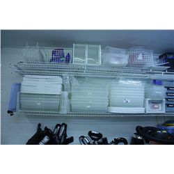 LARGE LOT OF BINS, SHELVING AND OFFICE SUPPLIES