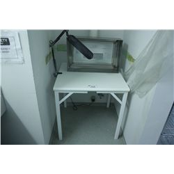 FUME HOOD, LABORATORY TABLE, METAL STORAGE