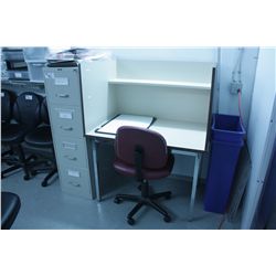 LOT OF METAL SHELVES, STORAGE CONTAINERS, FILE