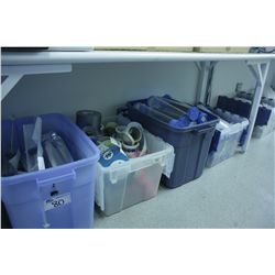 4 BINS OF SANITARY CYLINDERS, TAPE, DISPOSABLES