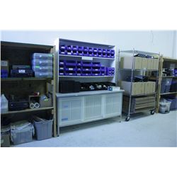 WORK BENCH, PARTS BINS AND CONTENTS