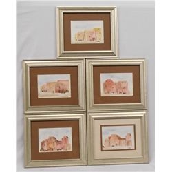 Five Original Watercolors,Pueblos - M.Walters
