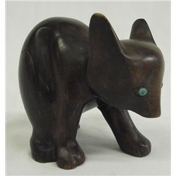 Wood Carving Bear Cub with Turquoise Eyes