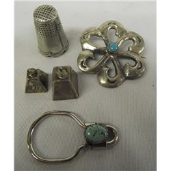 Navajo Sterling Pin, Key Chain, Bells, & Thimble Collectibles
