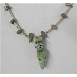 Hopi Carved Turquoise Inlay Corn Maiden Necklace