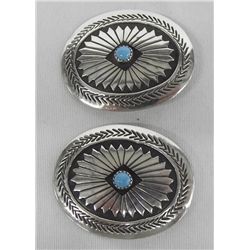 Navajo Sterling Turquoise Concho Clip Earrings