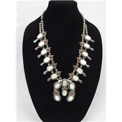 Navajo Coral Mother of Pearl Squash Necklace
