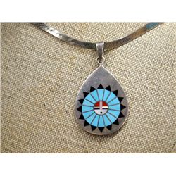 Zuni Sterling Inlay Sun God Necklace- F.L. Natachu