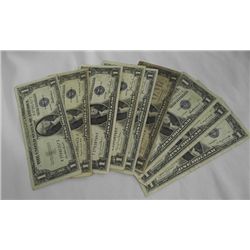 Nine Silver Certificate Washington Paper Dollars
