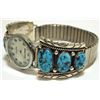 Image 3 : Zuni Sleeping Beauty Turquoise Sterling Silver Men's Watch - Robert & Bernice Leekya