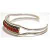 Image 2 : Zuni Coral Needlepoint Sterling Silver Cuff Bracelet - Edith Tsabetsaye