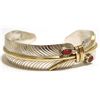 Image 1 : Navajo Coral & 12k Gold Fill over Sterling Silver Feather Cuff Bracelet - Virgil Reader