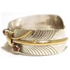 Image 3 : Navajo Coral & 12k Gold Fill over Sterling Silver Feather Cuff Bracelet - Virgil Reader
