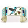 Image 1 : Zuni Multi-Stone Inlay Hummingbird Sterling Silver Cuff Bracelet - Rudell & Nancy Laconsello