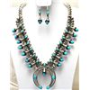 Image 1 : Navajo Turquoise Squash Blossom Necklace & Earrings Set - Phil & Lenore Garcia