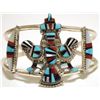 Image 1 : Zuni Multi-Stone Inlay Knifewing Kachina Sterling Silver Cuff Bracelet - Herbert Cellicion