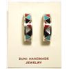 Image 1 : Zuni Multi-Stone Inlay Sterling Silver Half-Ring Post Earrings - Tina Haloo